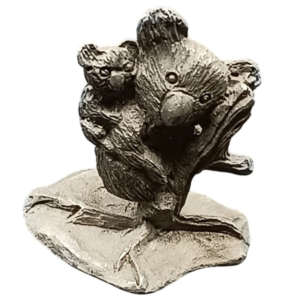 Vintage 1981 Pewter Koala & Baby Figurine by Spoontiques